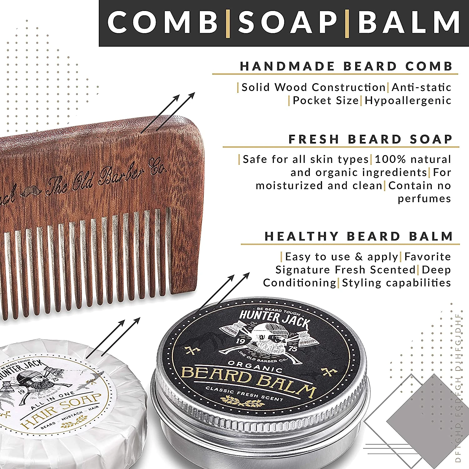 HJ Kit para Barba Profissional Portátil com Cera e Pente 3 Itens