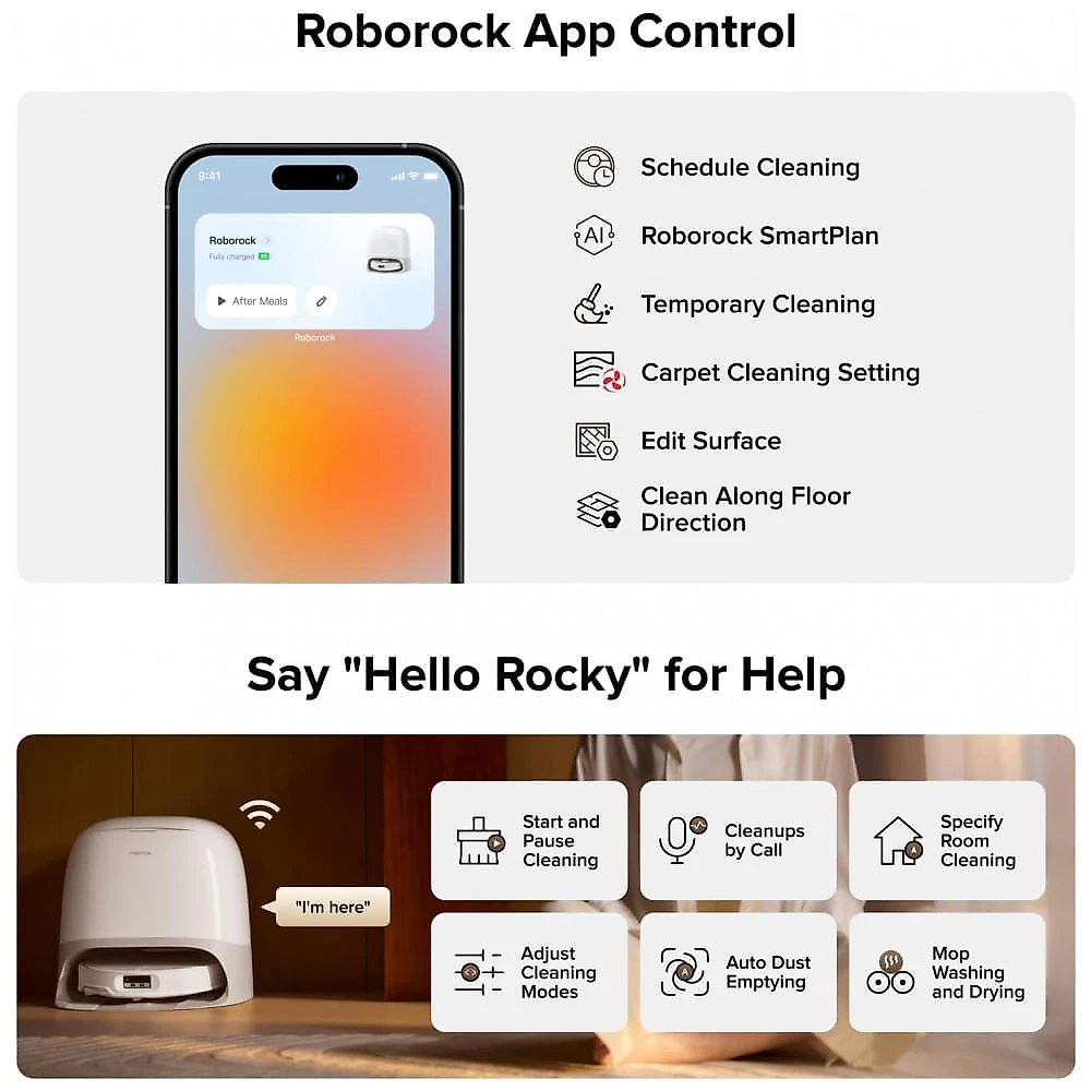 Robô Aspirador e Esfregão Roborock Branco Ultrafino com Sucção 22.000 Pa, Antiembaraço e Lavagem a Quente – Qrevo CurvX