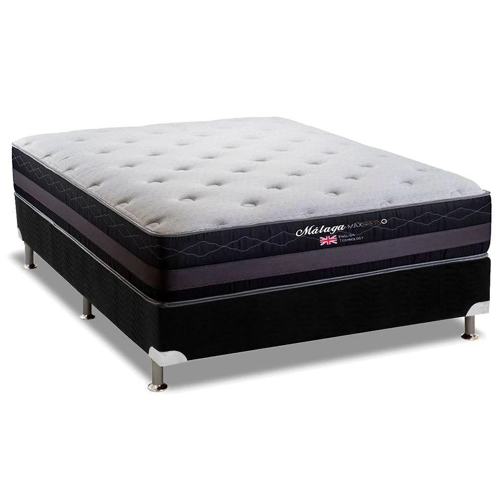 Cama Box com Colchão Casal Physical Suede Black Pillow Top Molas Ensacadas Tecido Preto Herval
