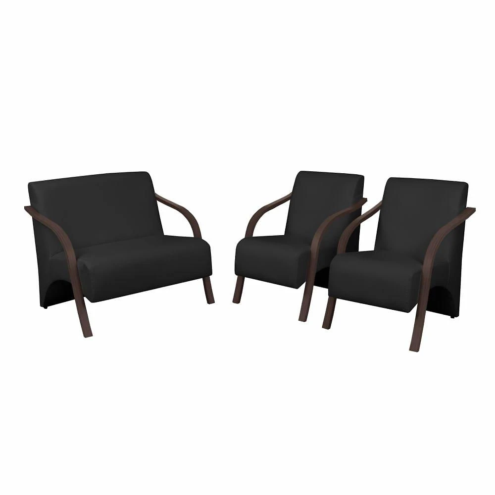 Conjunto Poltrona Vênus Braços Madeira D Salla Courino Preto