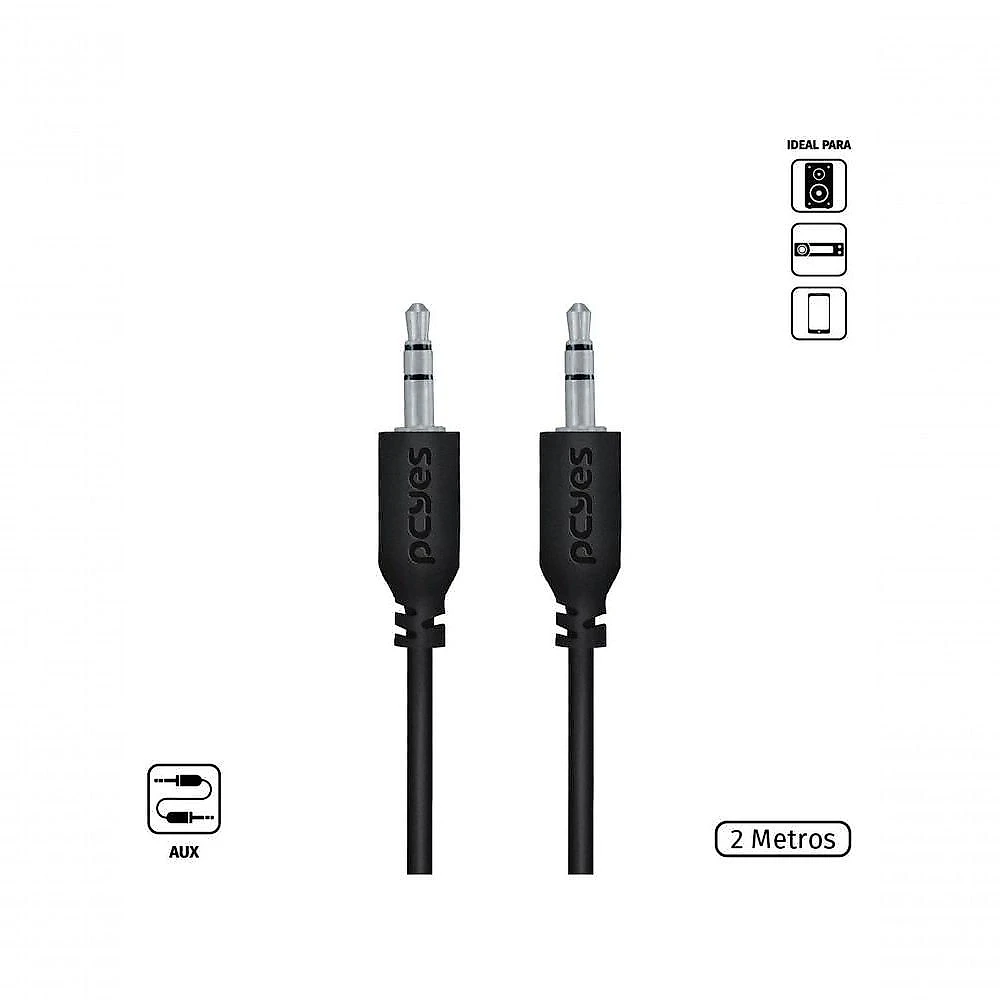 Cabo P2 3.5mm Macho-Macho Pcyes Estereo Cobre Puro 28AWG 2m Conexao Audio
