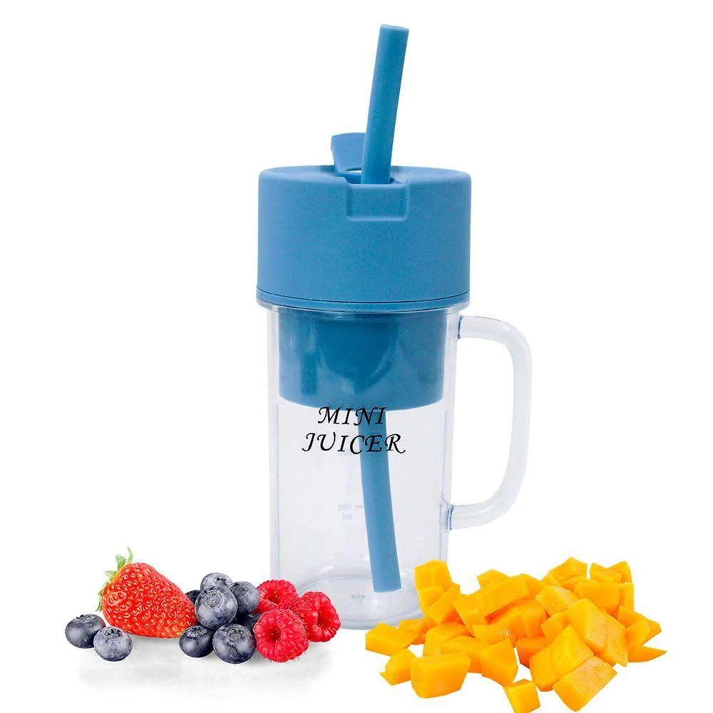 Mini Liquidificador Portátil 500ml Usb Com Canudo Azul