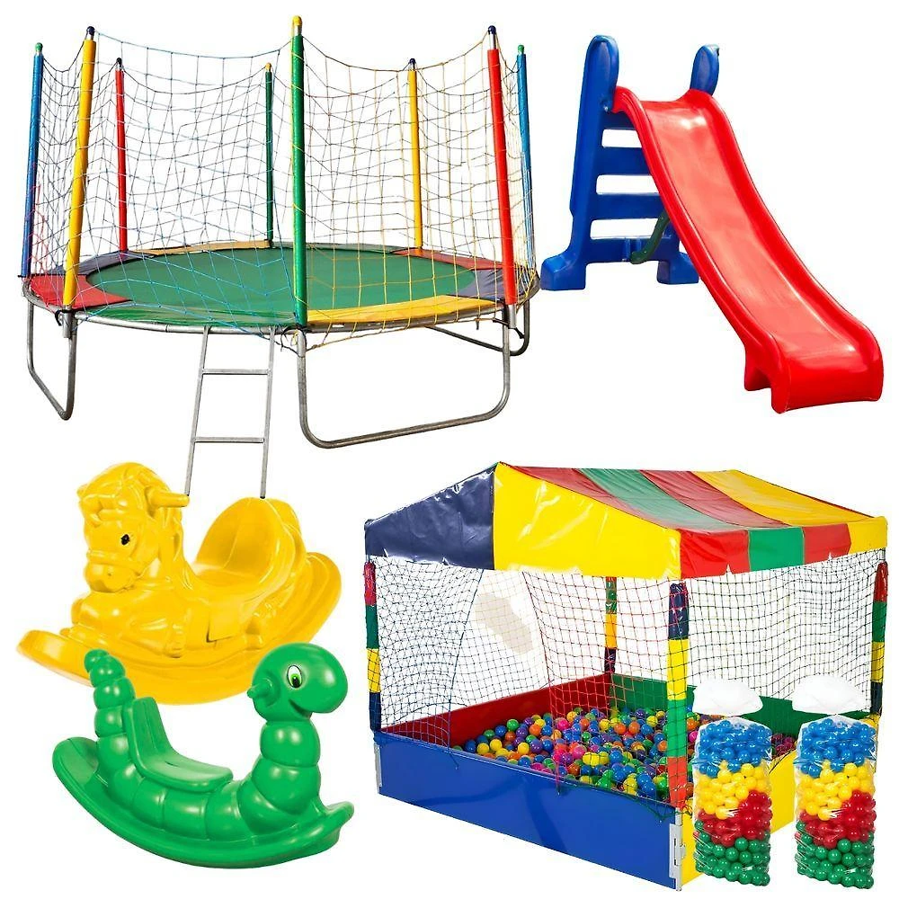 Kit Cama Elástica 3,05M Piscina 1,50M 1000 Bolas Escorregador Médio 2 Gangorras Externo Rotoplay