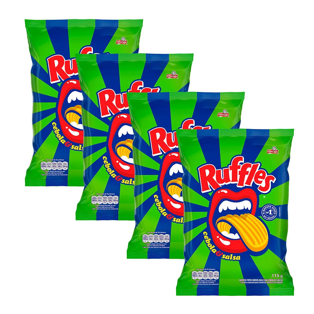 Kit 4 Batata Ruffles Elma Chips Sabor Cebola e Salsa 115g