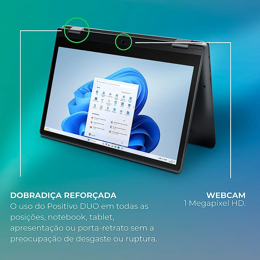 Notebook 2 em 1 Positivo Duo C4128E Intel® Celeron® N4500 Windows 11 Home 4GB RAM  128GB eMMC 11” LED HD IPS - Cinza