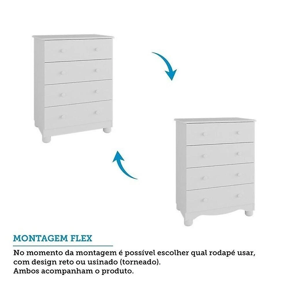 Quarto de Bebê com Guarda-roupa 3 Portas Cômoda e Berço 4em1 Minicama 100% Mdf Mike Espresso Móveis Branco Brilho/Amêndoa