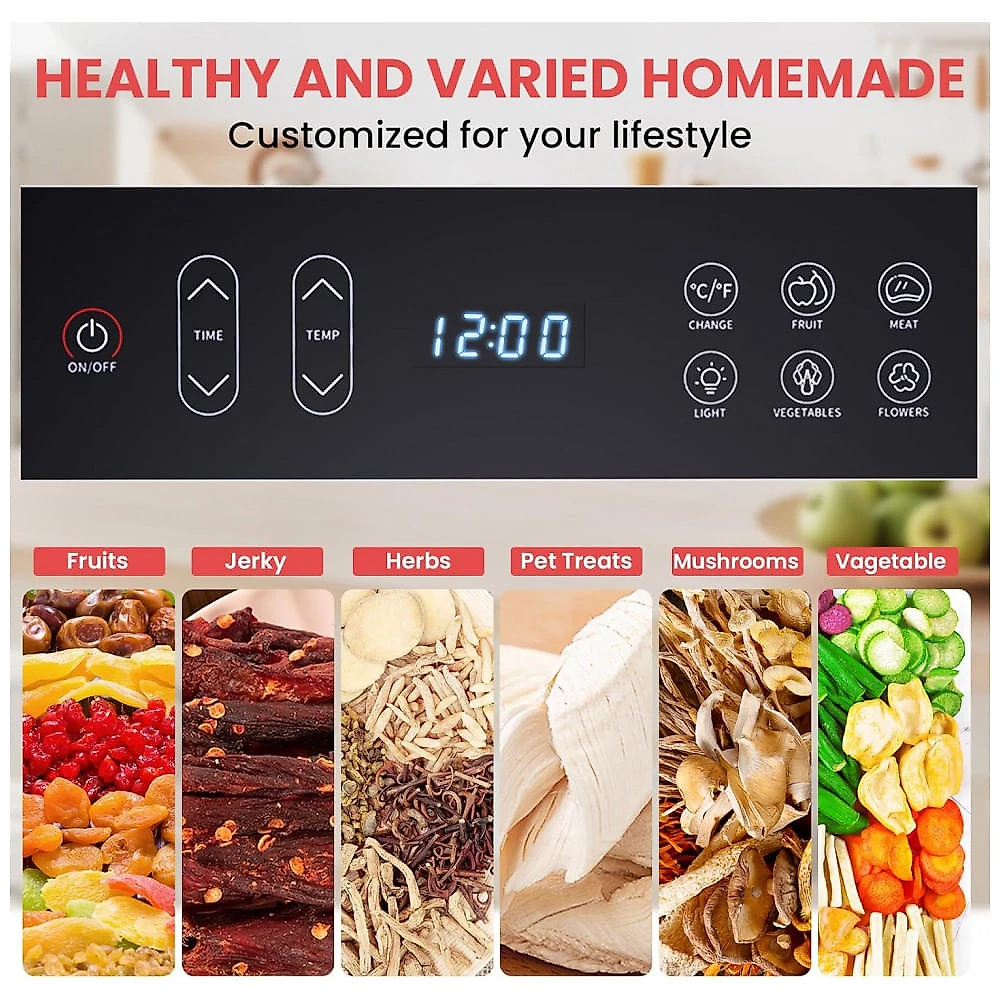 Desidratador de Alimentos para Jerky, 7 Bandejas Grandes de Aço Inoxidável, 600W Desidratador de Frutas, Temporizador de 24H,fendia