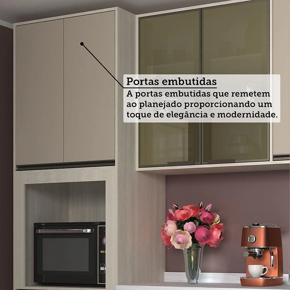 Cozinha Modulada Compacta 4 Peças Com Tampo E Vidro Reflecta Pátina Ff/mocca Laca