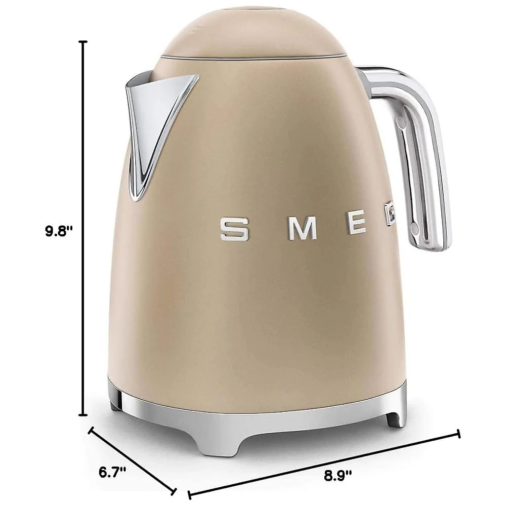 Chaleira Elétrica SMEG 50s Retro Style 7 Cup com Desligamento Automático, Base Removível e Indicador de Água, KLF03CHMUS, Acabamento Fosco Champagne