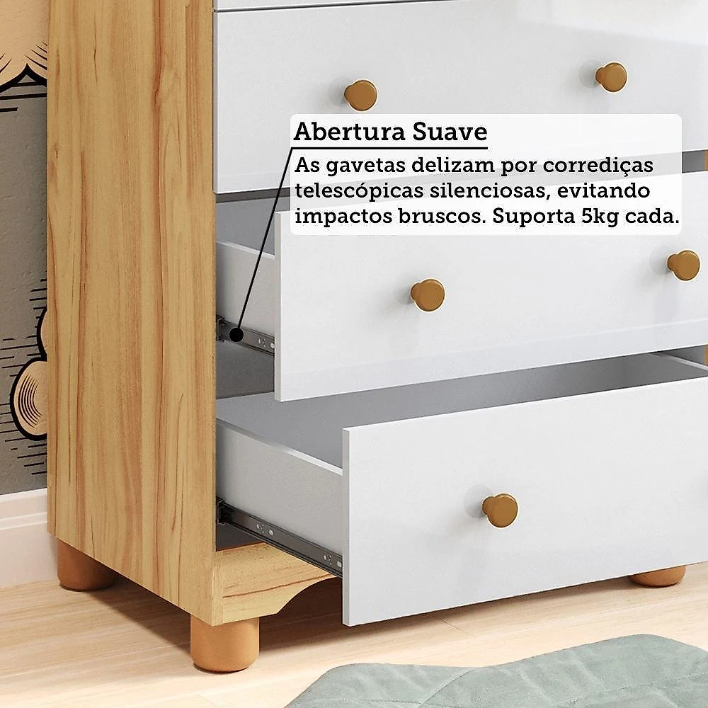 Quarto Infantil com Guarda-Roupa 3 Portas e Cômoda 4 Gavetas 100% MDF Mimo Espresso Móveis Quarto Infantil com Guarda-Roupa 3 Portas e Cômoda 4 GavetasMimo 100% MDF Espresso Móveis Branco Brilho/Amêndoa