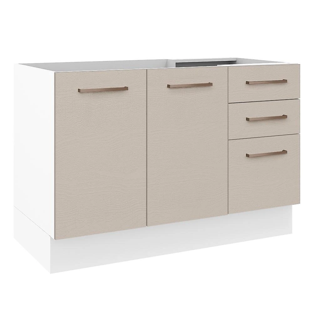Balcão gabinete de pia cozinha 2 portas e 3 gavetas branco/crema agata madesa
