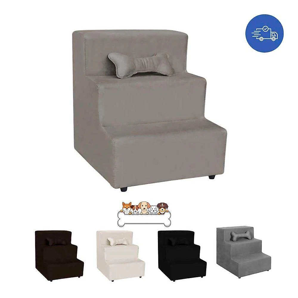 Escada Pet Almofadada 3 Degraus Para Cães E Gatos Veludo Cappucino