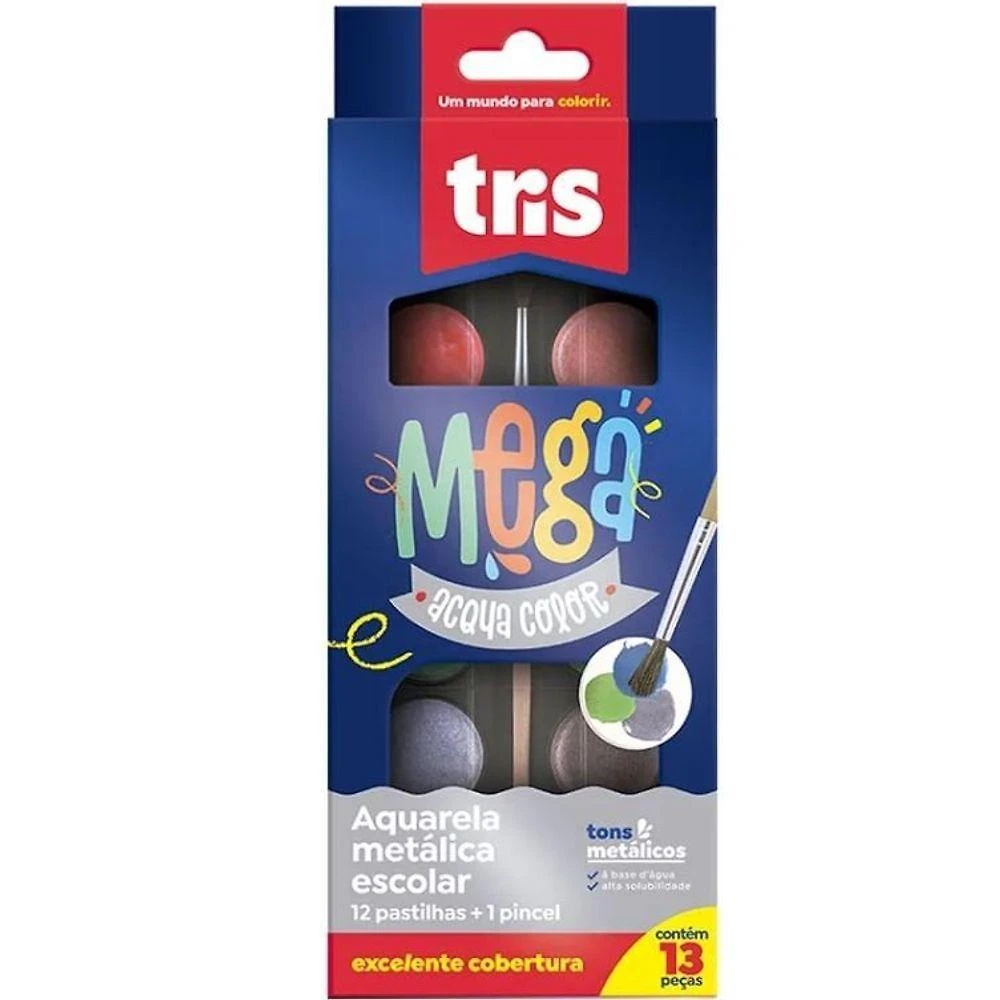 Aquarela Mega Acqua Color Metálica 12 Cores Tris