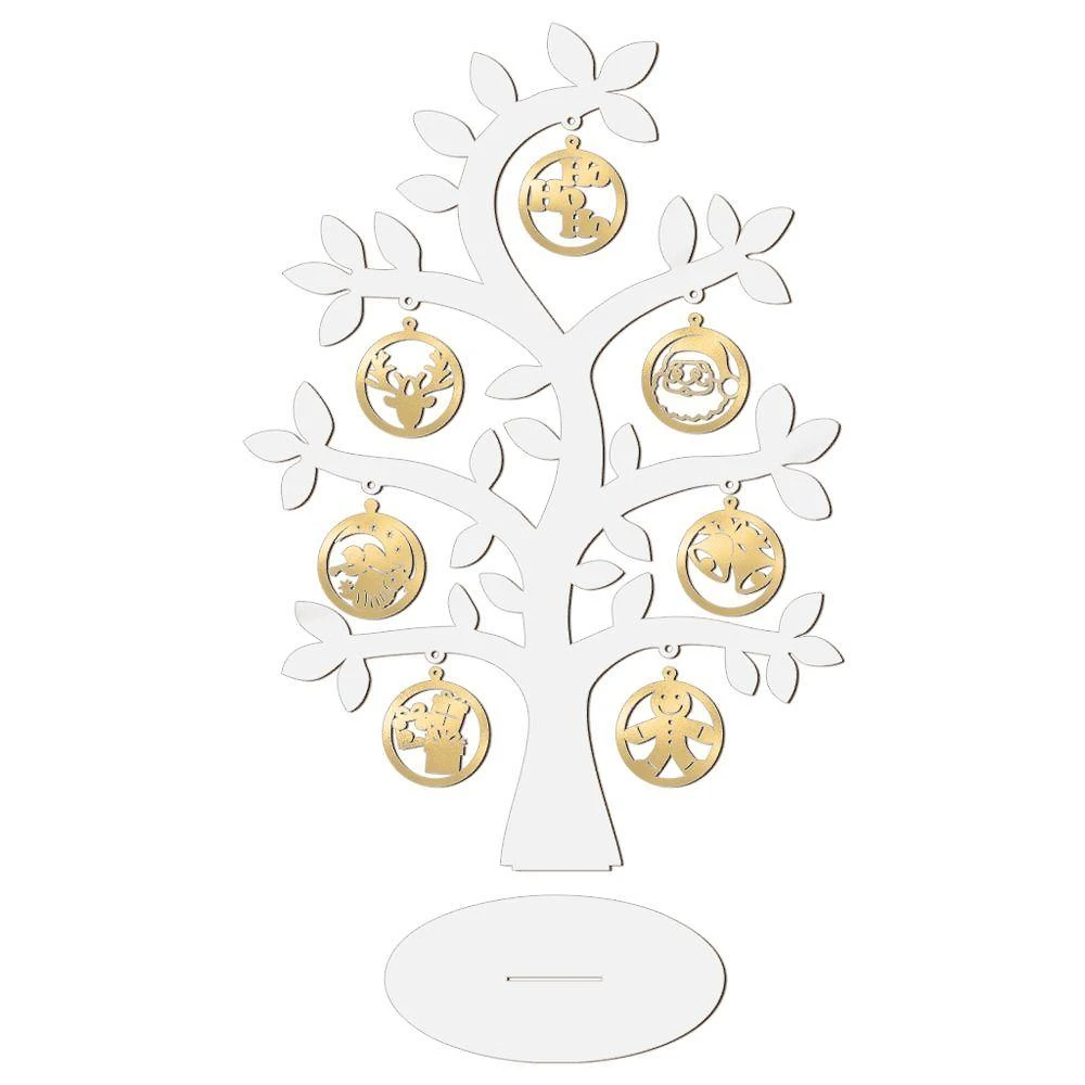 Árvore Branca Com Bolinhas De Natal 28cmx40cm - Cria Arte Laser Dourado