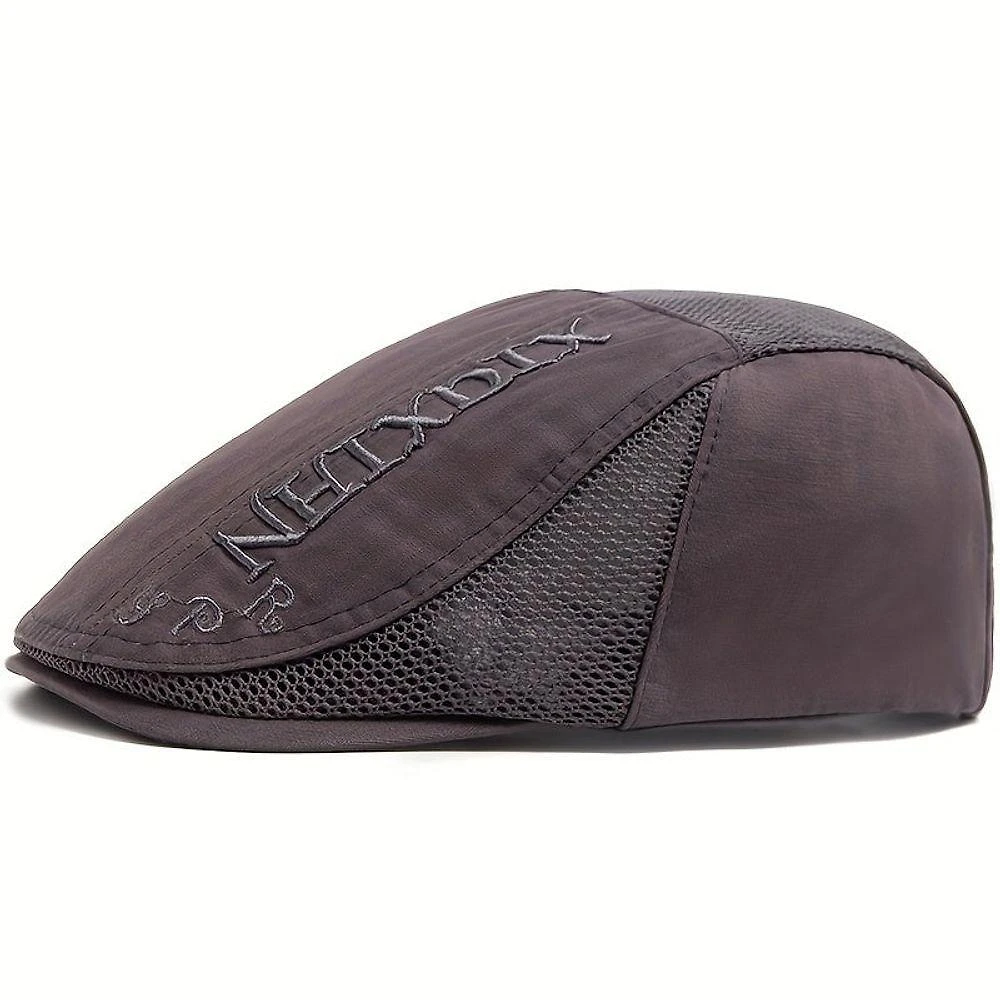 Boina Vintage Masculino Com Letras Bordado Ajustável Em Poliéster Respirável Cinza