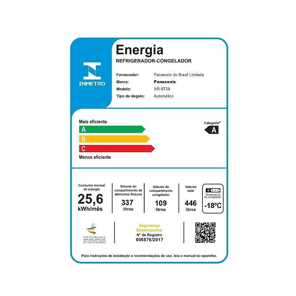 Geladeira Panasonic Duplex Frost Free Inverter 446L NR-BT58PV3W Branco 110V