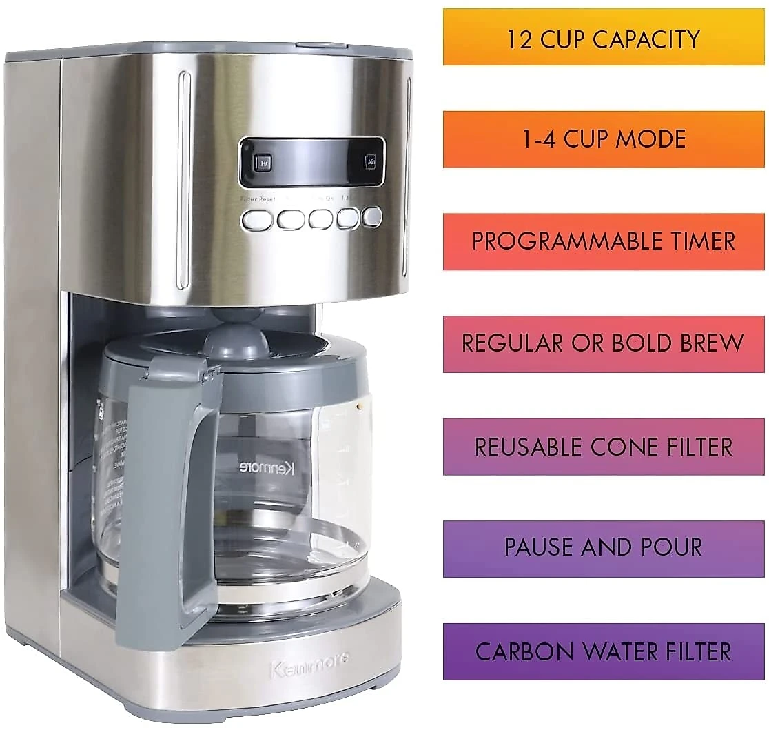 Kenmore 00840706 Cafeteira Progrmável até 12 Xícaras Aço Ino x 110V Prata