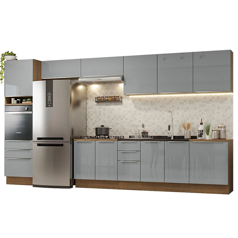 Armário de cozinha completa 400cm rustic/cinza lux da thauane madesa