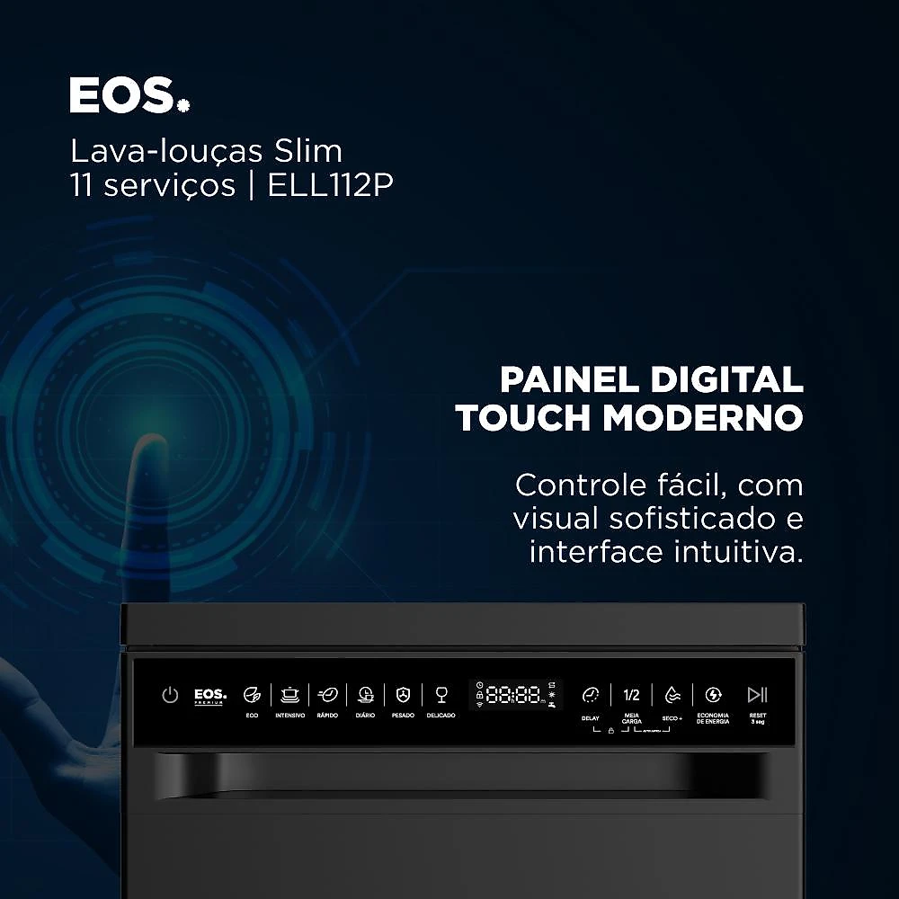 Lava-louças EOS Premium 11 Serviços Slim All Black ELL112P 220V