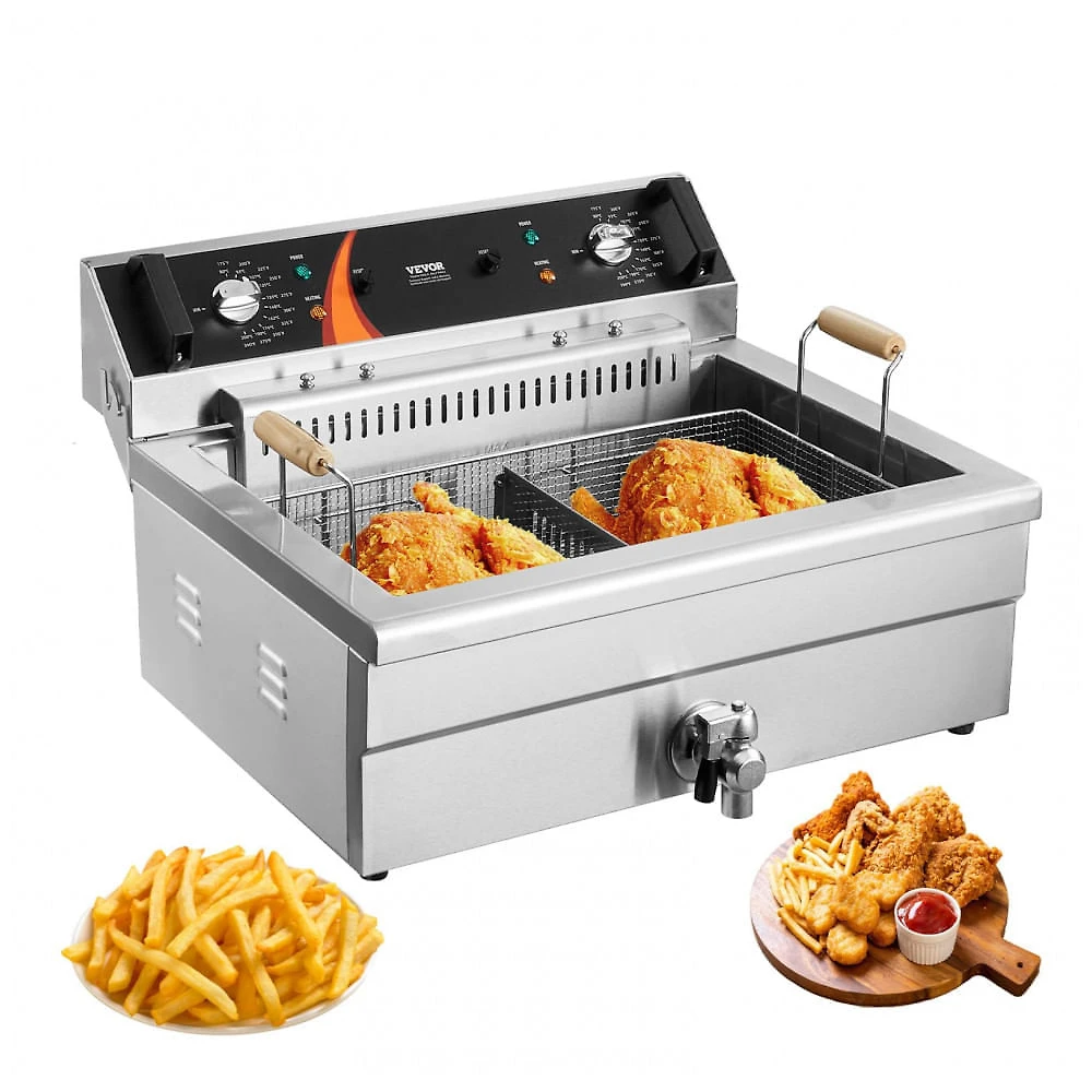 Fritadeira Elétrica Comercial VEVOR 29L Duplo Elemento Inox Controle de Temperatura 110V