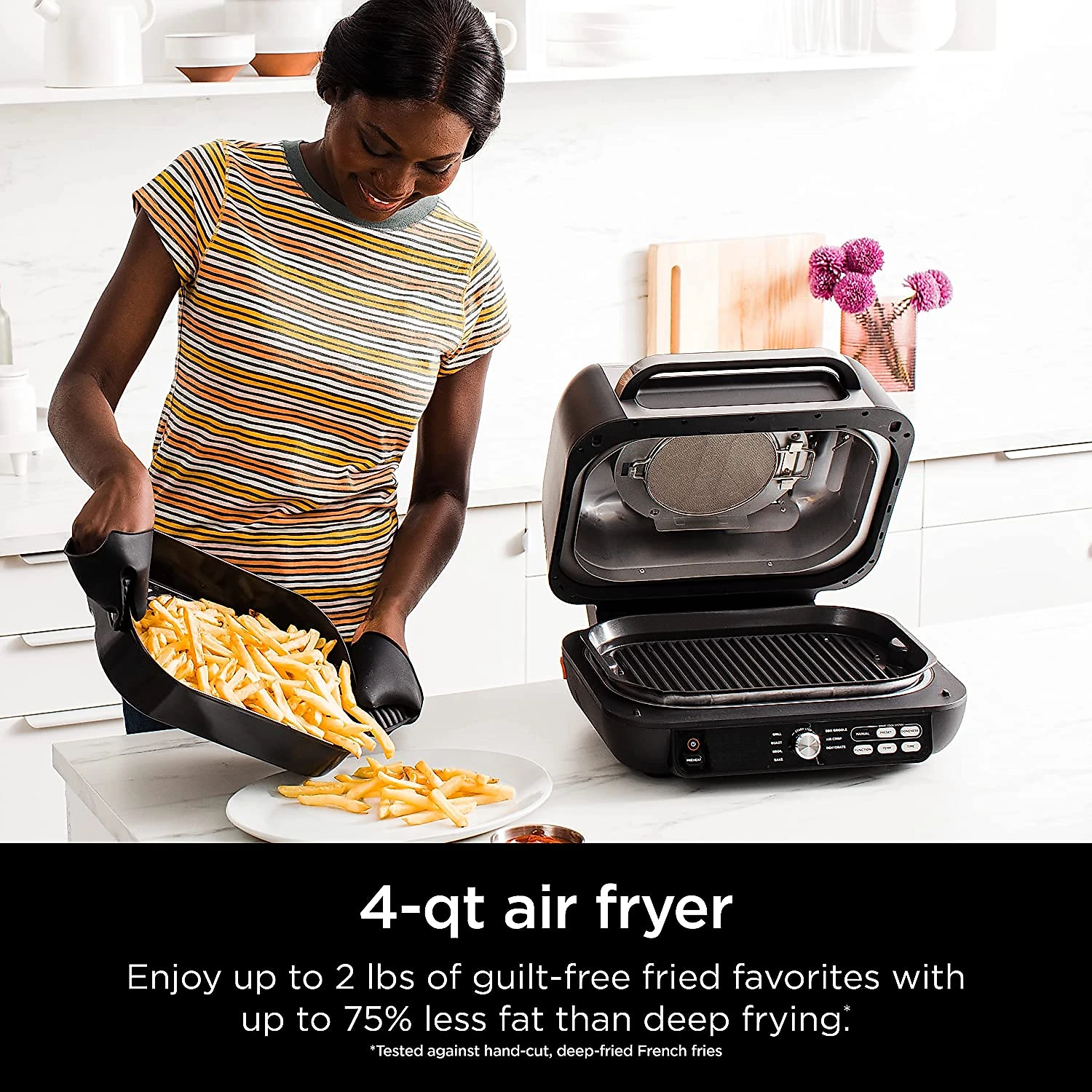 Ninja IG651 Foodi Smart XL Pro 7in1 Indoor GrillGriddle Combo use Opened or Closed with Griddle Air Fry Dehydrate e More Pro Power Grate Flat Top Griddle Crisper Smart Thermometer Black