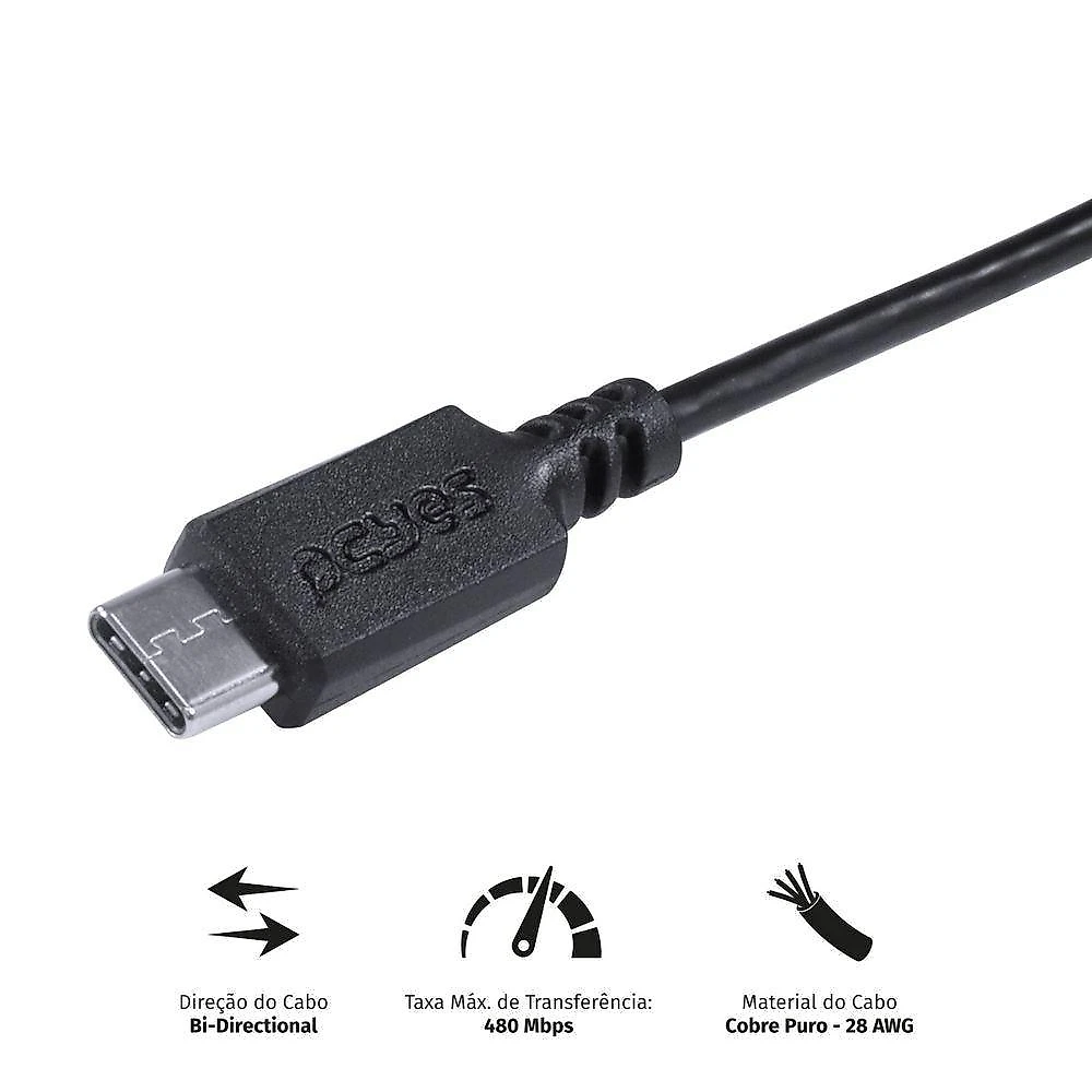 Cabo Usb A 2.0 Para Usb Tipo C Para Celular Smartphone 50Cm Preto - Puacp-05