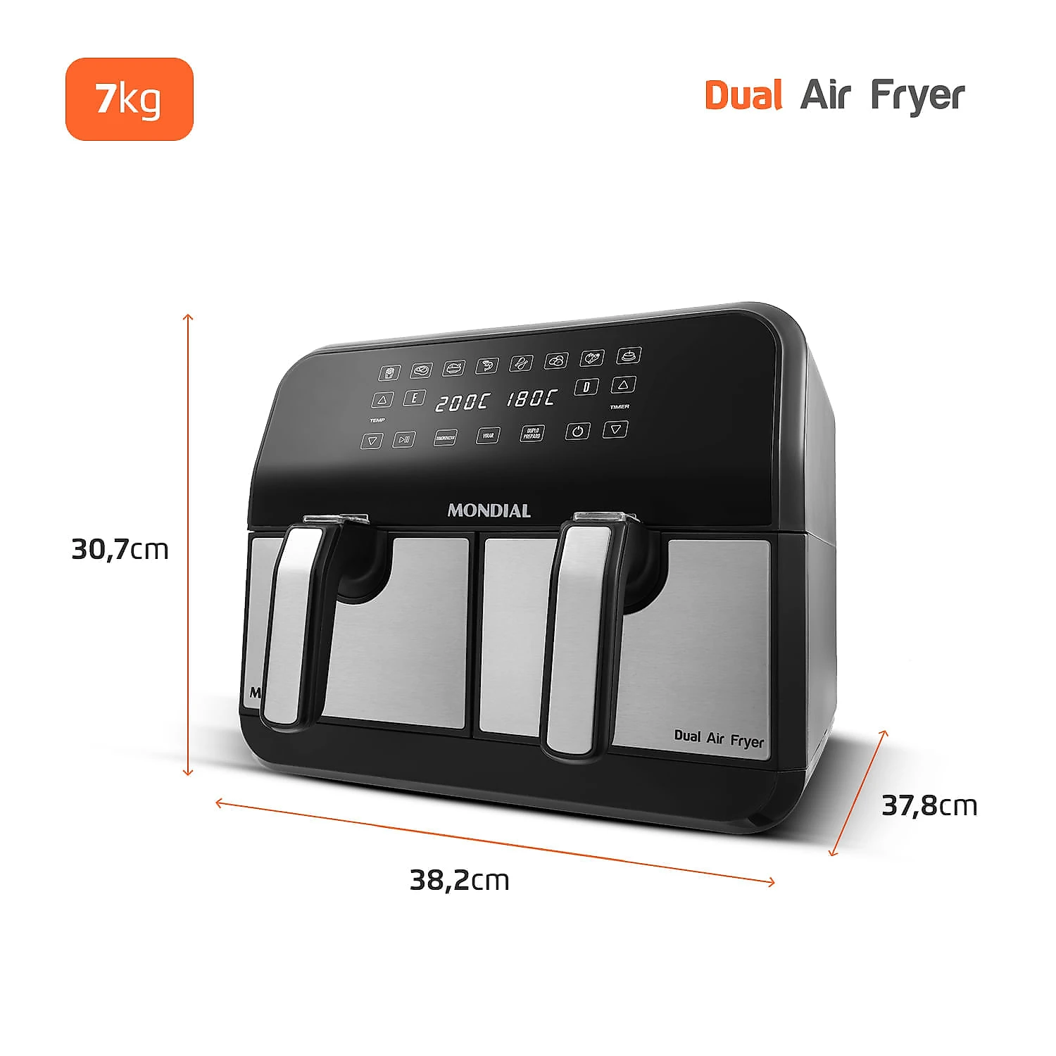 Fritadeira Air Fryer Dual Duplo Cesto 8L Mondial AFD-01-BI 127V