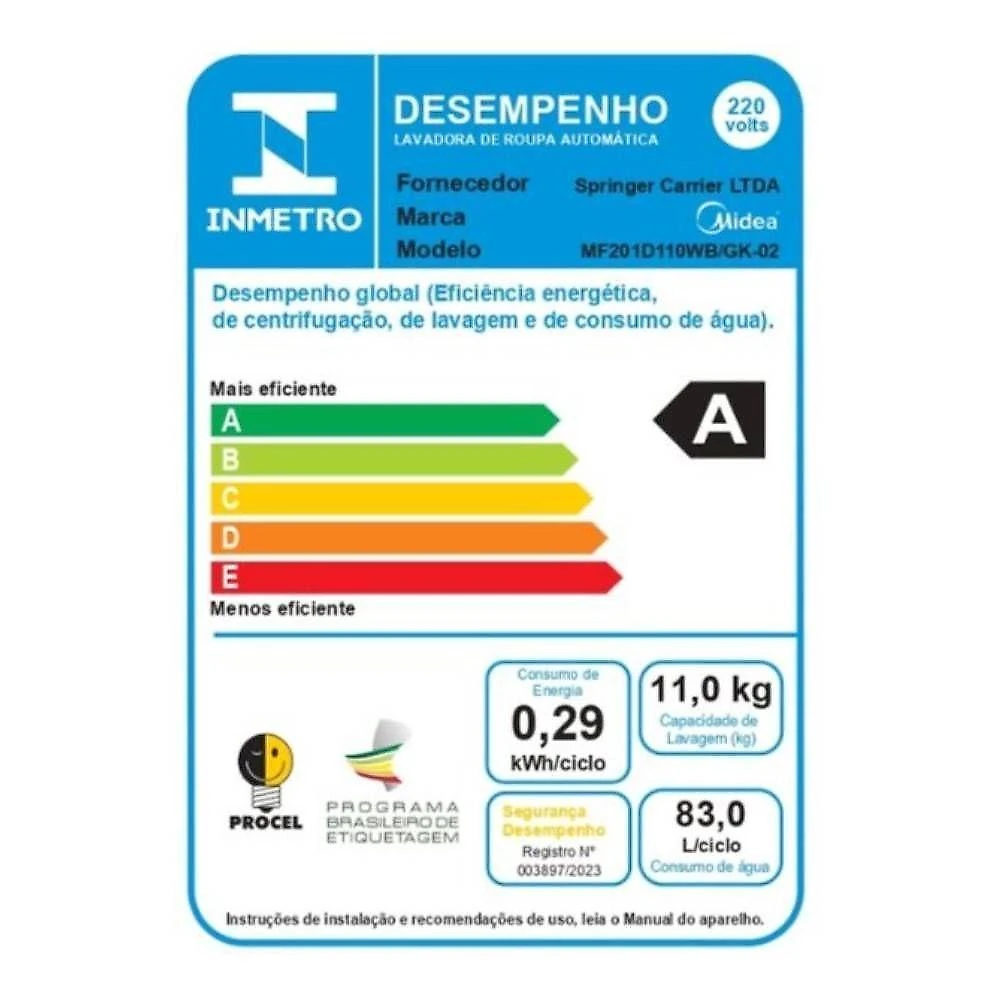 Lavadora de roupas lava e seca midea 11kg 220v titanium mf201d110wb/gk-02