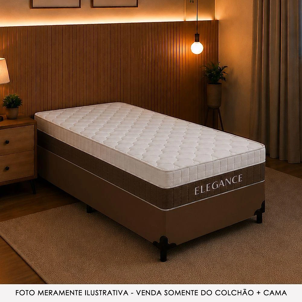 Cama Box com Colchão Solteiro Elegance Pillow Top Molas Ensacadas Tecido Marrom Royal