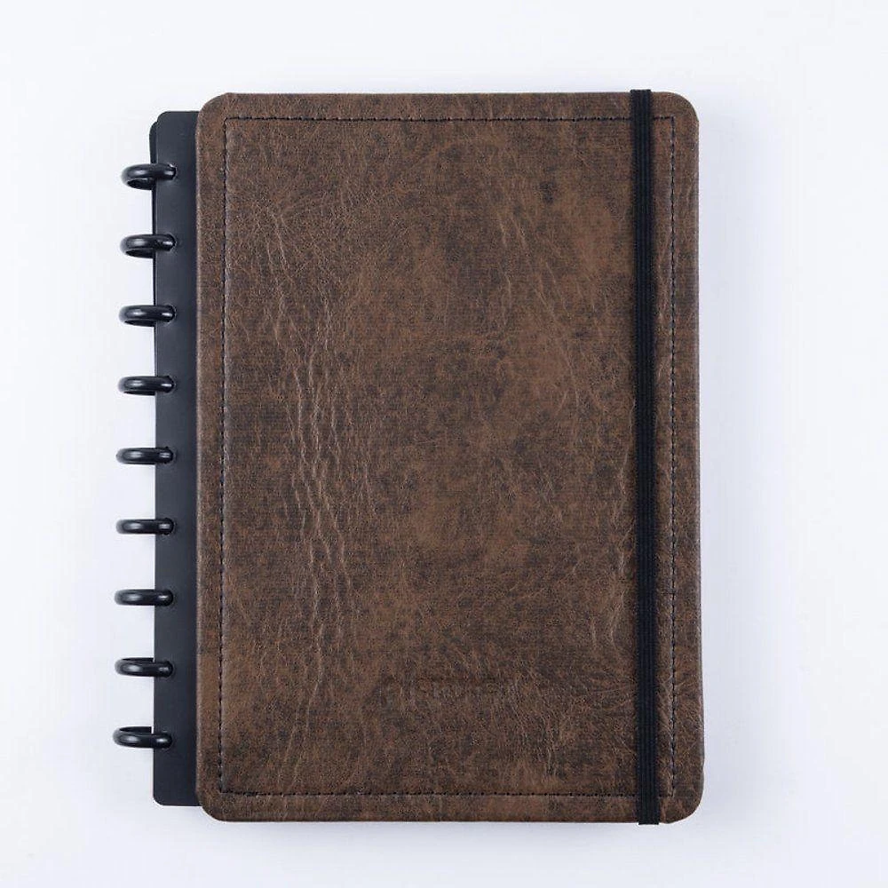 Caderno de Disco Disko Couro Brown Reposicionável Capa Dura Médio Marrom