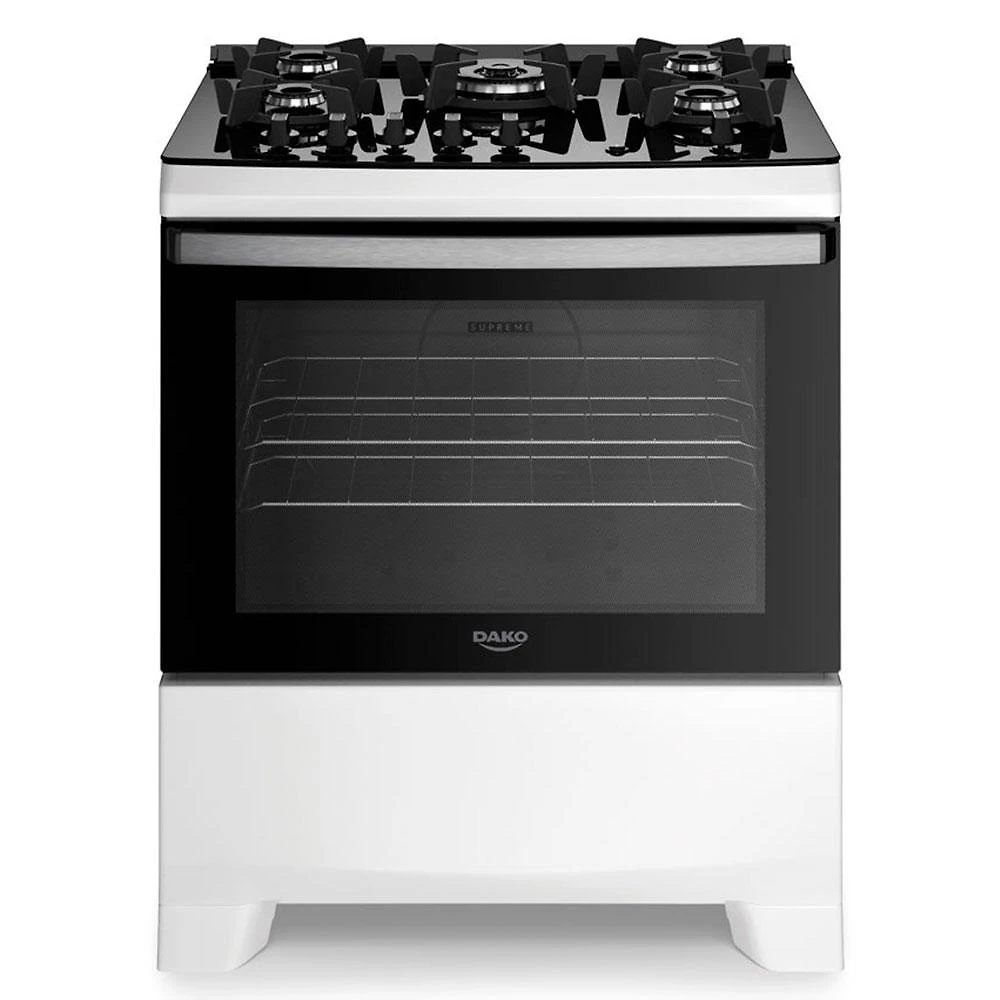 Fogão 5 Bocas Dako Supreme Glass com Mesa de Vidro Temperado, Branco