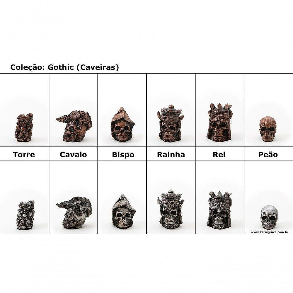 Peças De Xadrez Em Resina - Coleção Caveiras Gótica