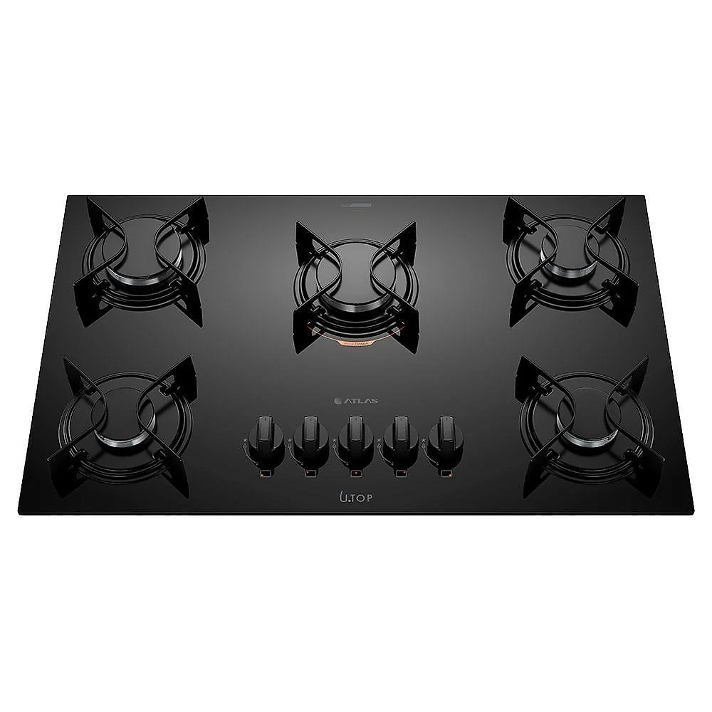 Cooktop a gás atlas u top 5 bocas mesa de vidro preto bivolt