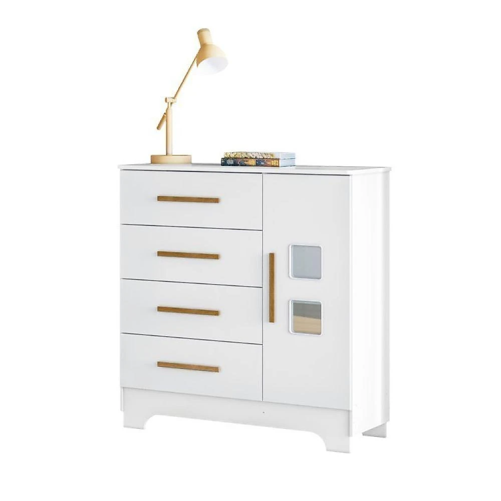 Quarto de Bebê com Berço Mini Cama 100% Mdf com Colchão Life e Cômoda 4 Gavetas 1 Porta Fly 100% Mdf Branco