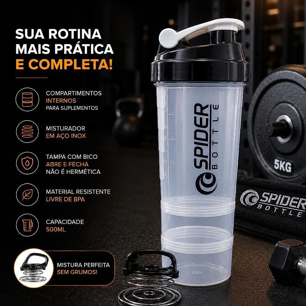 Coqueteleira Fitness 3 Andares Garrafa Shaker Academia Plastico Resistente Compartimentos