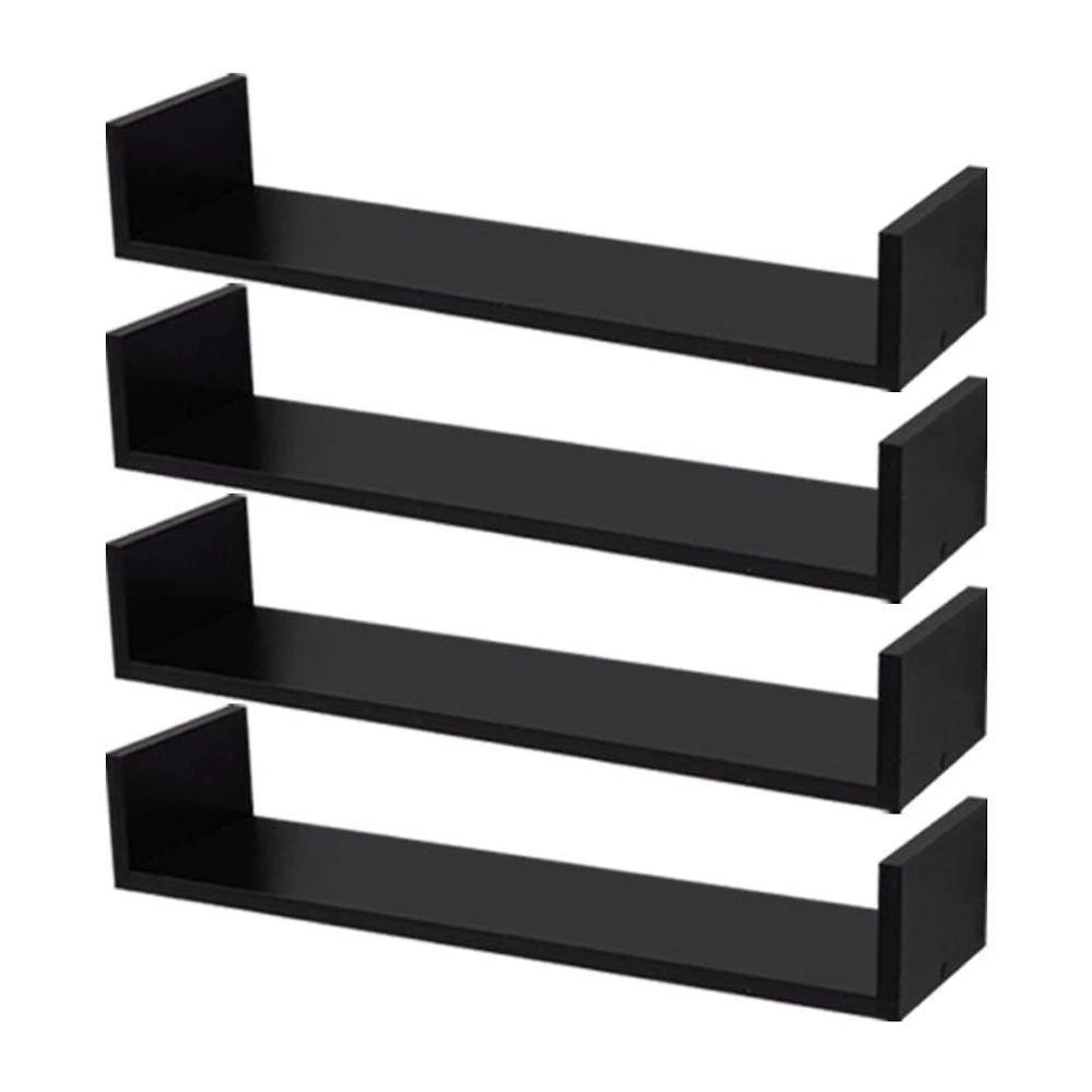 Prateleira Kit 4 Unidades 60 X 10cm MDP Fixação Suporte Invisível Moderno Preto Mercado