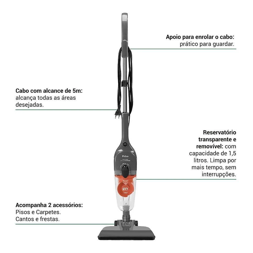 Aspirador De Pó Vertical Philco Ciclone 2 Em 1 1400W PAS1550C 110V