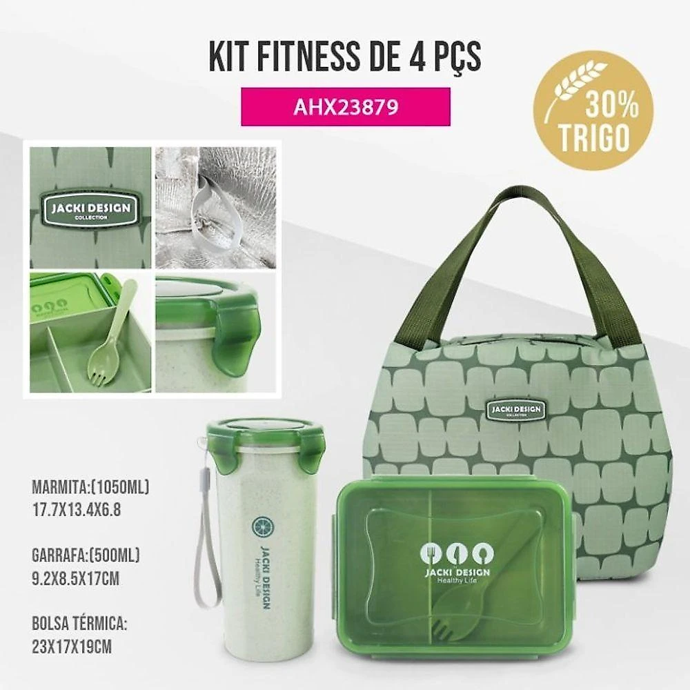 Conjunto Kit Fitness De 3 Peças E Porta Talheres Portátil Cor Verde