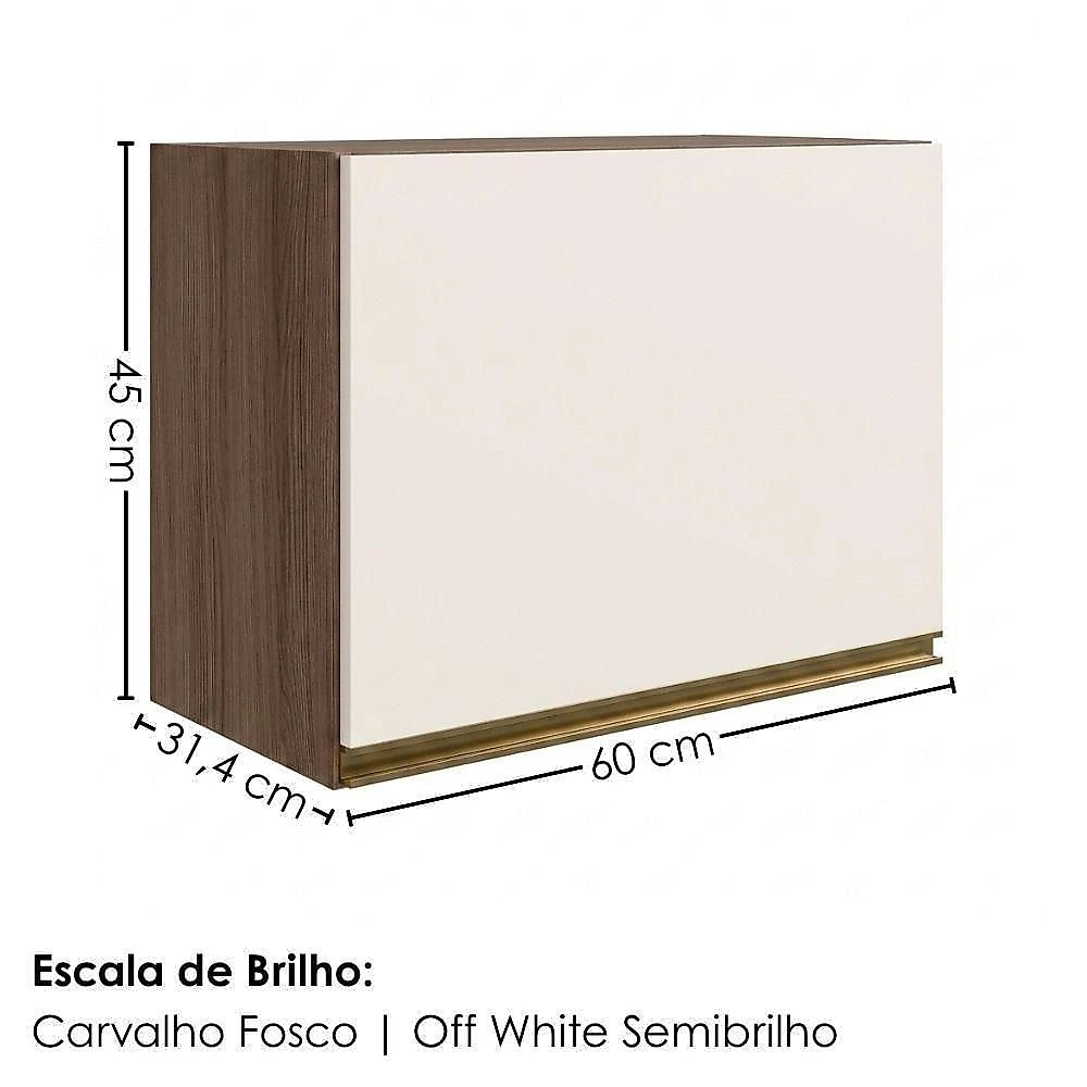 Armário Aéreo Kali Premium 60CM 1 Porta MDF Basculante Carvalho Toq Off White