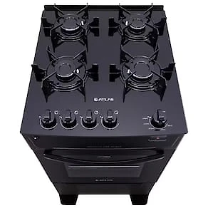 Miniatura Fogão Atlas 4 Bocas Mônaco Top Glass com Mesa de Vidro e Acendimento Automático Bivolt – Preto