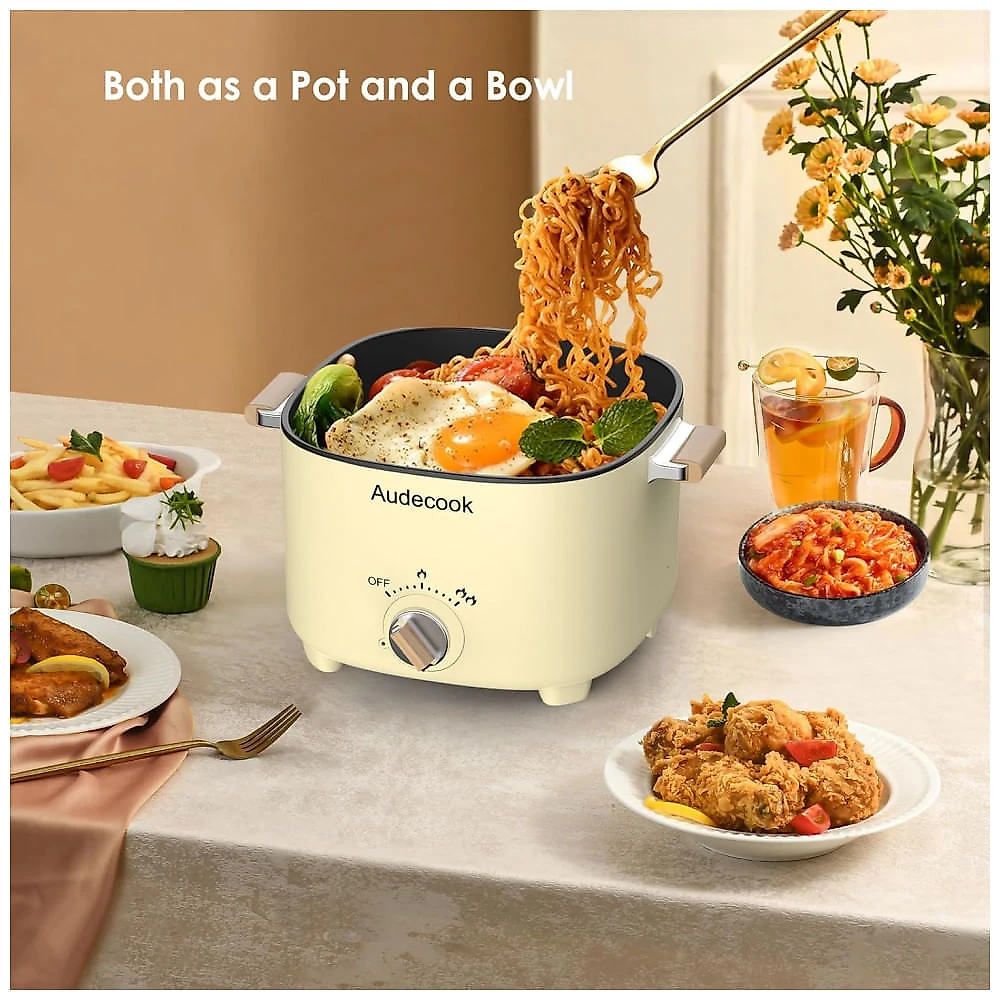 Multicooker Elétrico Audecook 2.5L Bege com Revestimento Antiaderente, Controle de Potência Dual, Modelo AHP-2.5L, Voltagem 110V