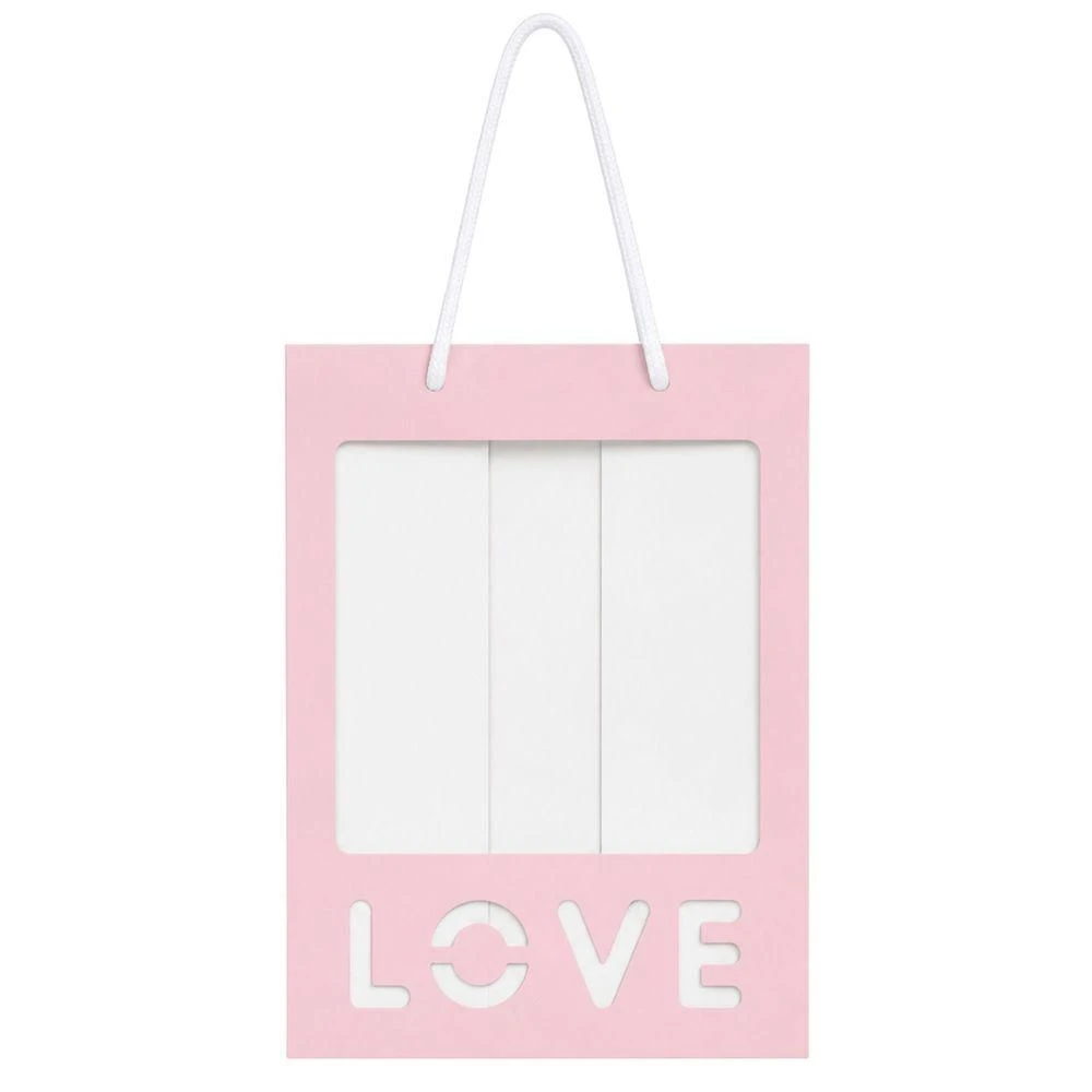 Sacola de Papel Love com Visor Transparente 30cm X 20cm Rosa