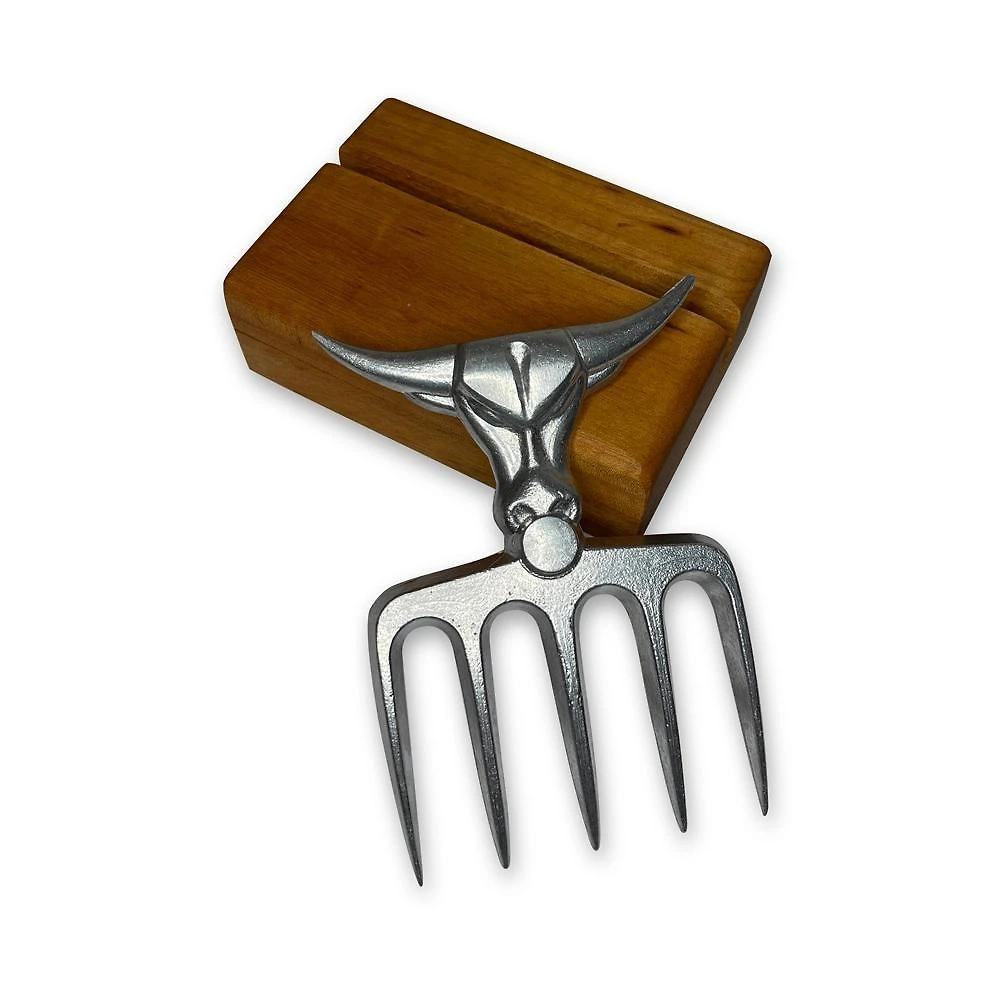 Miniatura Garfo 5 Pontas Premium Polido Suporte Madeira Tmb Churrasco