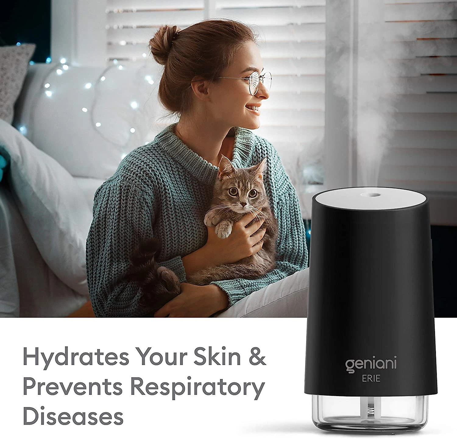 GENIANI Umidificador 250ML cDesligamento Automático e Luz Noturna Preto