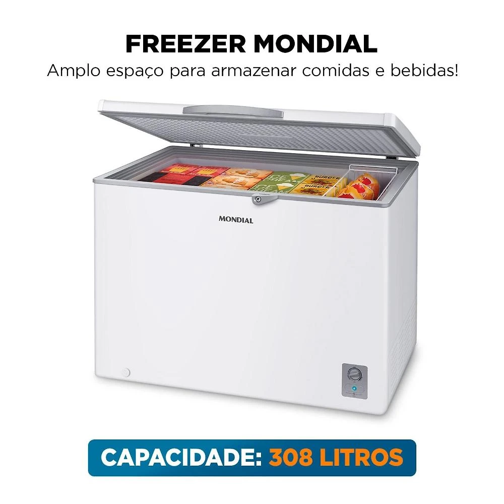 Freezer horizontal mondial fhz-01-w320 308 litros 2 em 1 controle de temperatura função turbo