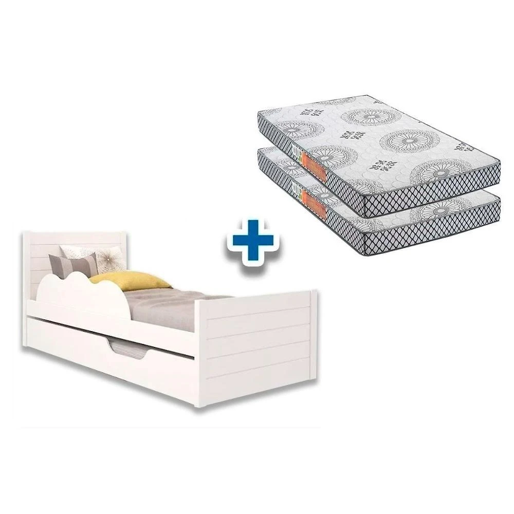 Colchão Solteiro Pérola Gray Polar 2un + Bicama Elza Branco