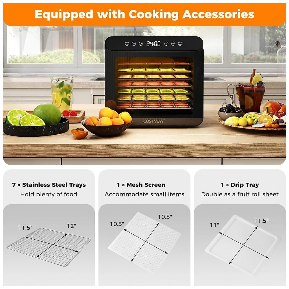Desidratador de Alimentos Costway Prateado 7 Bandejas Aço Inox com Timer 24h 120V