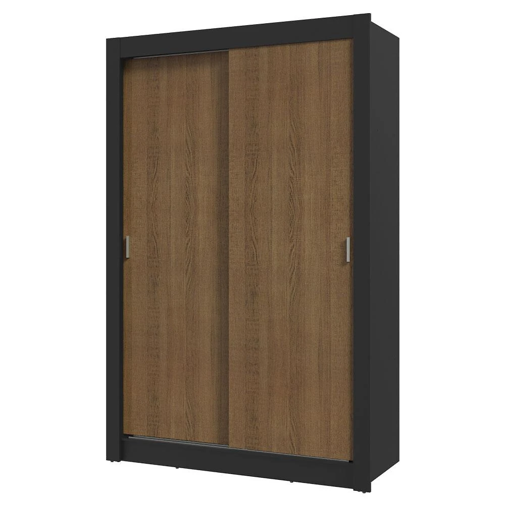 Guarda-roupa solteiro 2 portas de correr 4 gavetas preto/rustic vivare plus madesa