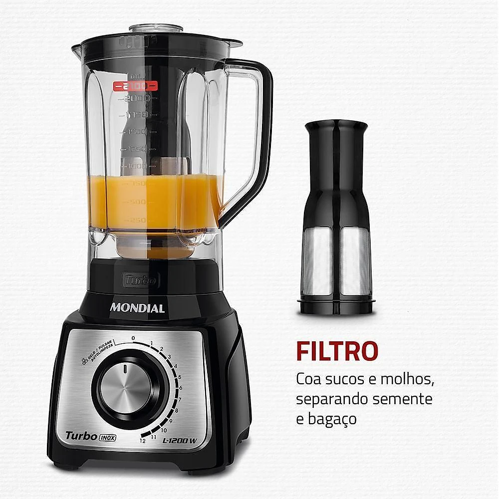 Liquidificador Mondial L-1200 Bi Turbo Inox 1200W 3L 12 Velocidades Preto Inox 110V