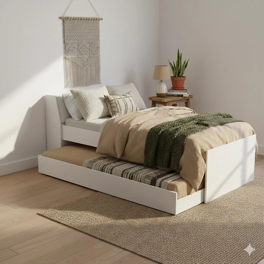 Bicama Solteiro com Baú BB-28 MDF-MDP Branco Ditália Móveis 219CM
